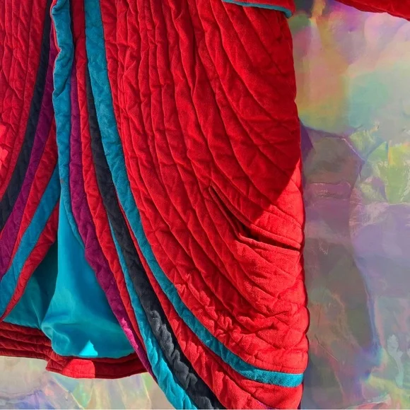 80s Bob Mackie Red Quilt Suede Jacket - Picture 8 of 14